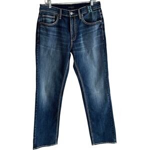 Silver Jeans Co., Straight Leg Contrast Stitch Freedom Wash Stretch Jean 32